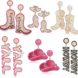 6 Pairs Beaded Cowboy Earrings Western Drop Dangle Rhinestone Accessories